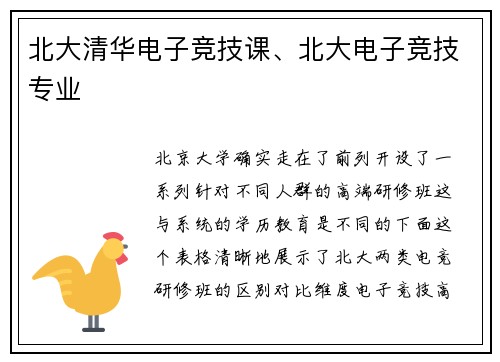 北大清华电子竞技课、北大电子竞技专业